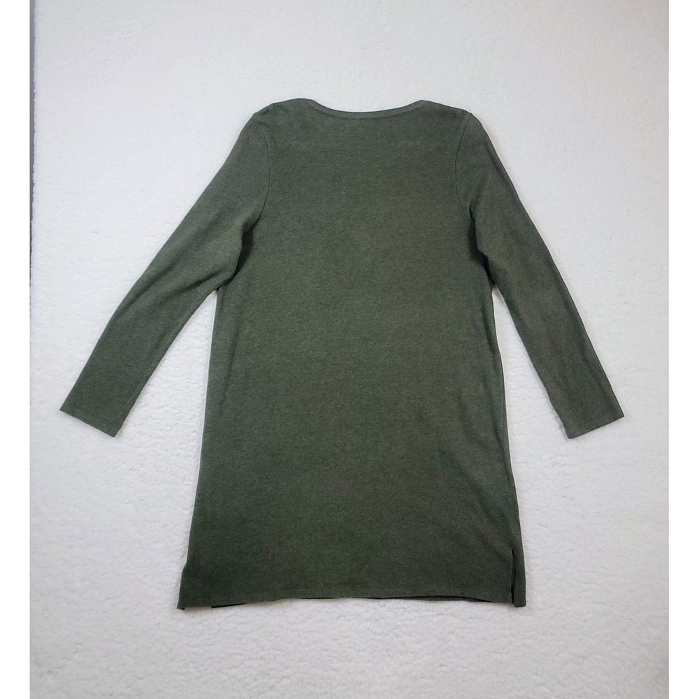 Pure Jill Tunic Dress Womens Large Green Cotton V-Neck Long Sleeve Pockets - Picture 2 of 7
